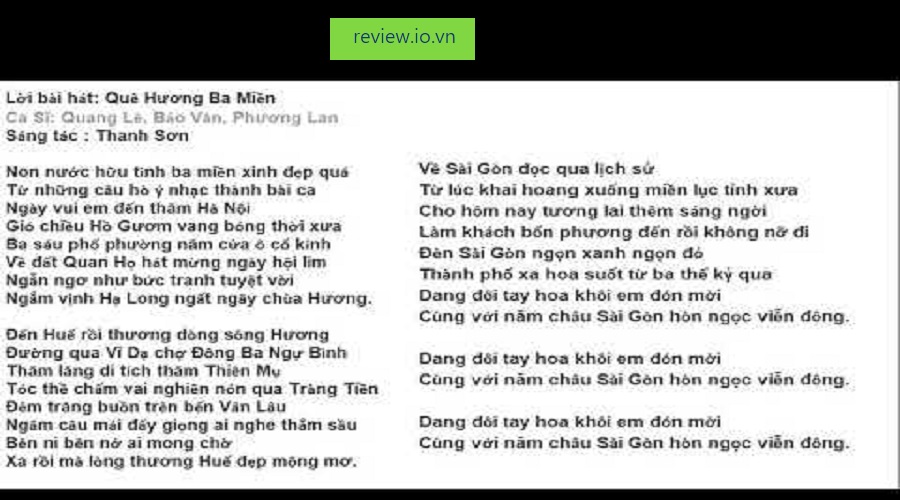 Lời Bài Hát Quê Hương Ba Miền